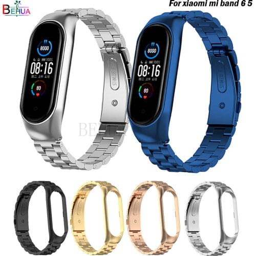 BEHUA Wrist strap For xiaomi mi band 6 5 mi band 4 3 Replacement Metal Watchstrap Stainless Steel Bracelet Wristbands+Metal Case