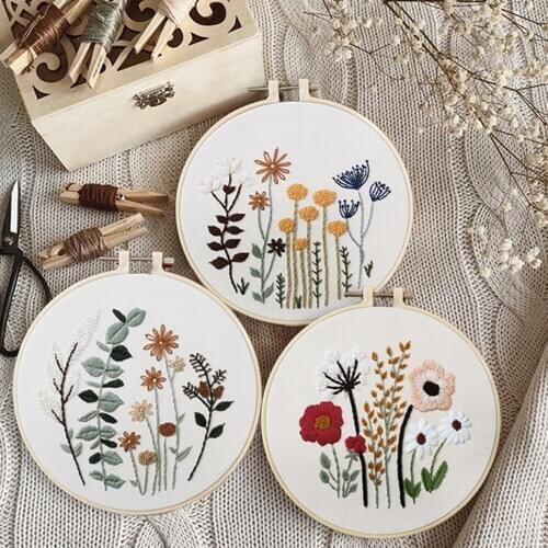 DIY Embroidery Flower Handwork Needlework for Beginner Cross Stitch Kit Ribbon Painting Embroidery Hoop Home Decoration