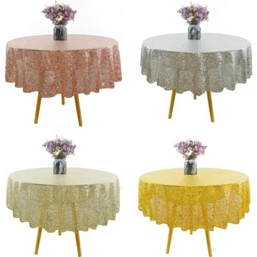 Round 60/80cm Sequin Tablecloth Glitter Table Cloth Wedding Banquet Christmas Birthday Party Decoration Home Tea Gold Tablecloth
