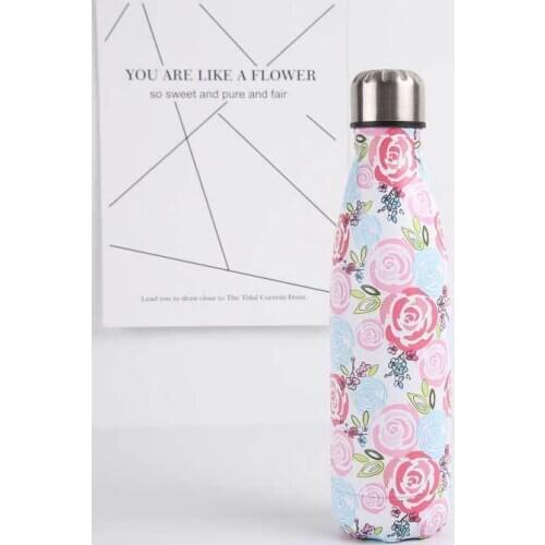 Stainless Steel Vacuum Insulated Water Bottle Flask Thermal Sports Chilly 500ML Double Wall Direct Drinking Eco-Friendly Flowers