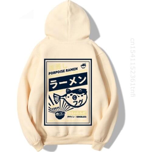 Japanese Harajuku Hoodie Streetwear Puffer Fish Print Mens Sweatshirt Hip Hop Hoodie Pullover New Hooded Tops Streetwear