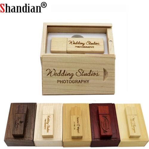 SHANDIAN Free LOGO Wooden With Gift Box USB Flash Drive Pendrive 4GB 8GB 16GB 32GB 64GB 128GB U Disk Memory Stick USB 2.0 Gifts