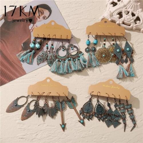 Vintage Boho Flower Moon Earrings For Women Brincos Feather Sun Dangle Earring Set 2020 Fashion Ethnic Earrings Jewelry