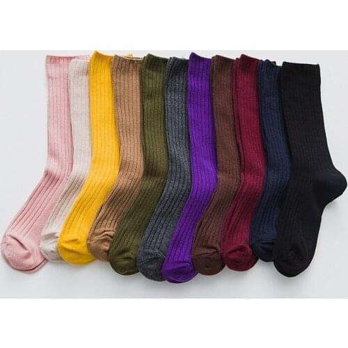 Japanese Harajuku RetroHigh Women Cotton Loose Socks School Girls Korean Style Knitting Solid Color Long Black Pink Designer