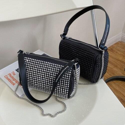 Fashion Diamond Chain Womens Shoulder Bag High Quality Black Pu Underarm Handbag Woman Luxury Brand Casual Messenger Bag Women