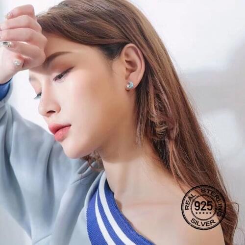 925 Sterling Silver Needle Earrings For Women Set Zircon Blue Stars Moon Forest Style Korean Fashion Simple Girls Jewelry INEFFA