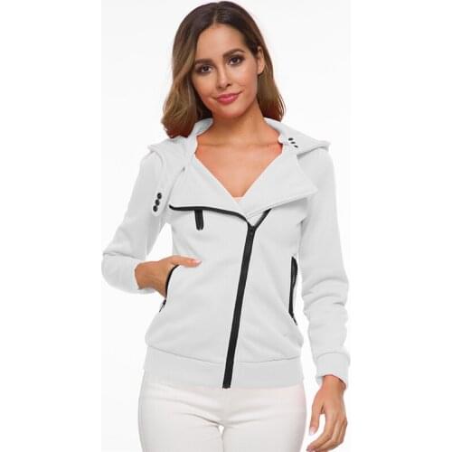 Hoodies Sweatshirts Women Long Sleeve Hoodies Jackets Oblique zipper Hoodies Jackets Hoody Short Outwear Female Sweatshirts