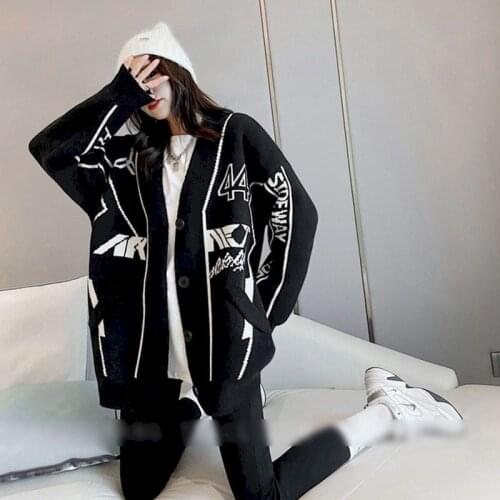2021 Spring Autumn New Womens Sweater Cardigan Loose Sweater Medium Long Lazy Korean Sweaters Cardigan Coat Oversized Sweaters