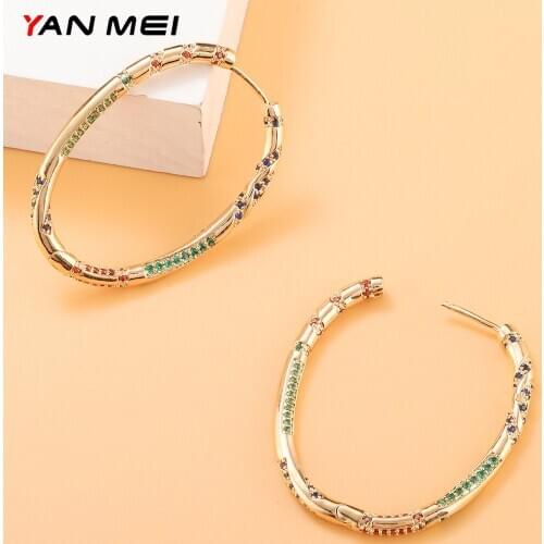 YANMEI Colorful Tribal Style Retro Hipster Woman Ear Ring Temperament Personality Creative Golden Oval Ear Ring YME9558