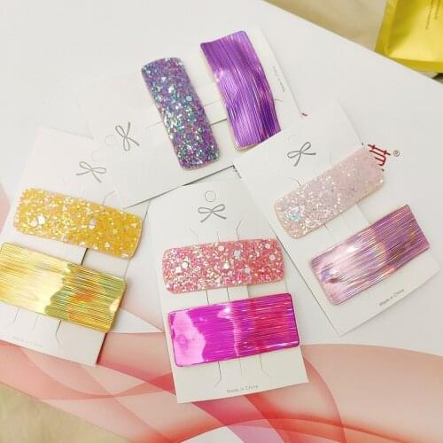 1 Pair New Korean Children Beautiful Simple Sequins Fluorescent Shiny Square BB Clip for Sweet Girl Fashion Hair Accessories