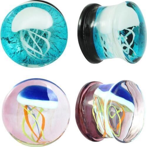 1 Pair Sale Jellyfish Glass Ear Plug Gauges Earring Piercing Expander Flesh Tunnel Stretcher Body Jewelry
