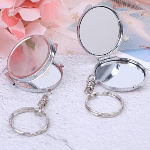 1pcs Portable Folding Mirror Key Chain Pocket Compact Makeup Cosmetic Mirror Key Ring New Metal Folding Mirror