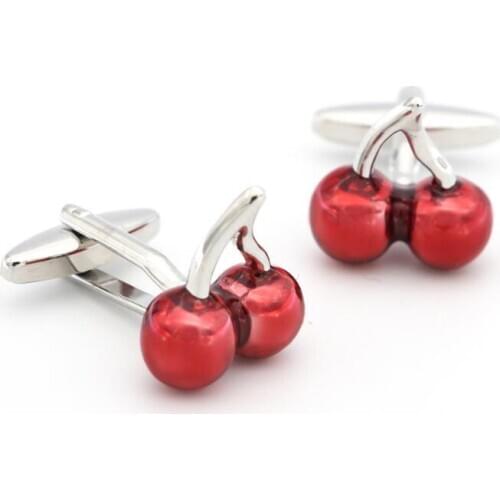 10pairs/lot Cute Red Cherry Cufflinks Plating Cuff Links Shirt Cuff Buttons Copper Made Mens Wedding Jewelry Gift Wholesale