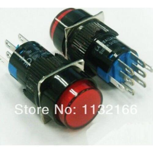 10pcs 110VAC Pilot Light Lamp 16mm Red 2NO 2NC Terminal 8 Pin DPDT Maintained Latching Push Button Switch