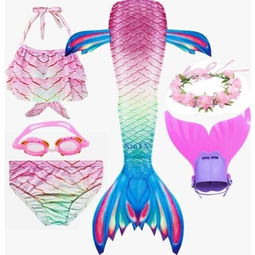 2019 6PCS/Set NEW Kids Girls Mermaid Tails with Fin Swimsuit Bikini Bathing Suit Dress for Girls With Flipper Monofin For Swim