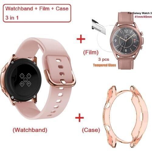 3in1 Watchband Film Case For Samsung Galaxy Watch 3 41mm 45mm Screen Protector cover Tempered Glass Film Silicone Bracelet Strap