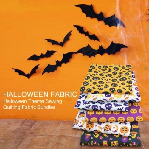 6 Pieces Halloween Theme Sewing Quilting Fabric Pumpkin Ghost Pattern Printed Fabric For DIY Sewing Halloween Patchwork Supplies