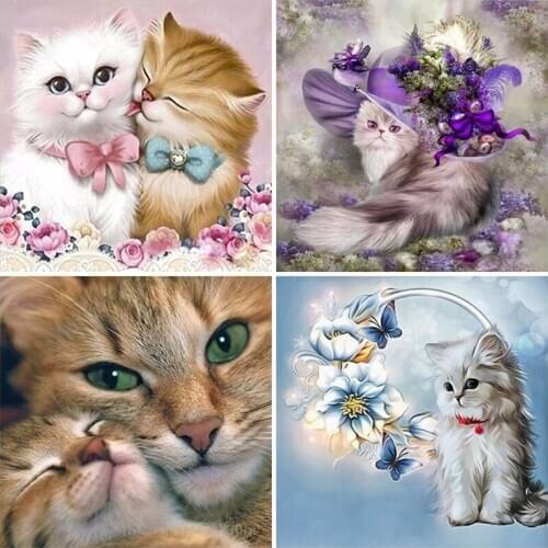 4Pieces/Lot DIY Cat 5D Diamond Painting Full Round Drill Cartoon Cats Diamond Embroidery Cross Stitch Wall Art Home Decor