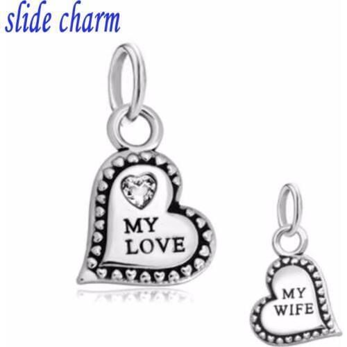 Slide charm Free shipping New Plate My Love Heart And Fit Beads Charms Bracelets All Brands fit Pandora bracelet