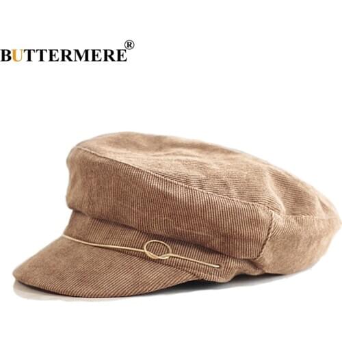 BUTTERMERE WomenS Hats For Autumn Newsboy Cap Corduroy Khaki Painter Hat Flat Ladies Solid Casual Classic Baker Boy Cap Black