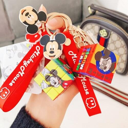 Disney Key Chain Accessories Cute Anime Figures Rubiks Cube Children Puzzle Girl Bag Pendant Mickey Donald Duck Anime Keychain