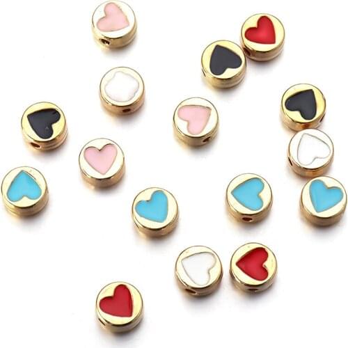 20pcs/Lot Double Faced Love Heart Alloy Enamel Beads For Jewelry Making Loose Spacer Beads Diy Bracelet Jewelry Making Wholesale