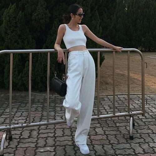 Fashion White Jeans for Women 2021 High Waist Long Streetwear Trousers Straight Leg Pants Denim Pants Streetwear