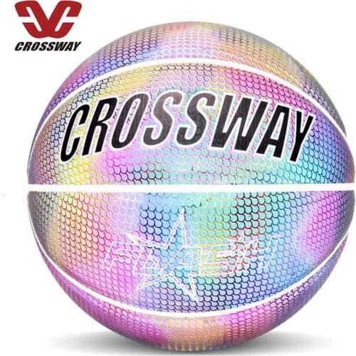 Holographic Luminous Basketball Ball Wear-Resistant Reflective Basket Ball Glowing PU 7# Basquet Baskebal With Bag Pin