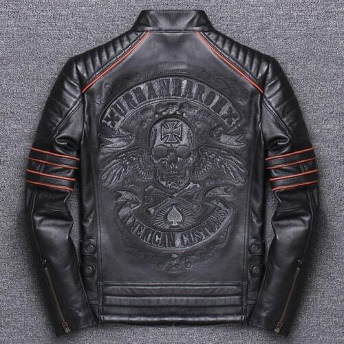 Jianlou Genuine Clothing Man Head Layer Pure Cowhide Self-cultivation Short Fund Leather Jacket Stand Lead Cowhide