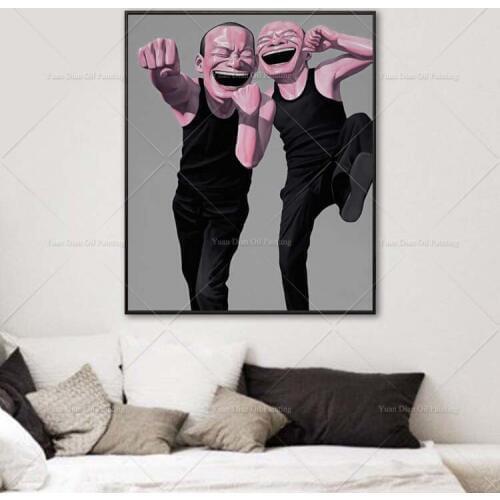 Double Smile 100% Handpainted Chinese Style Gray SELL Wall Art Abstract Oil Painting Picture On Canvas For Home Decoration