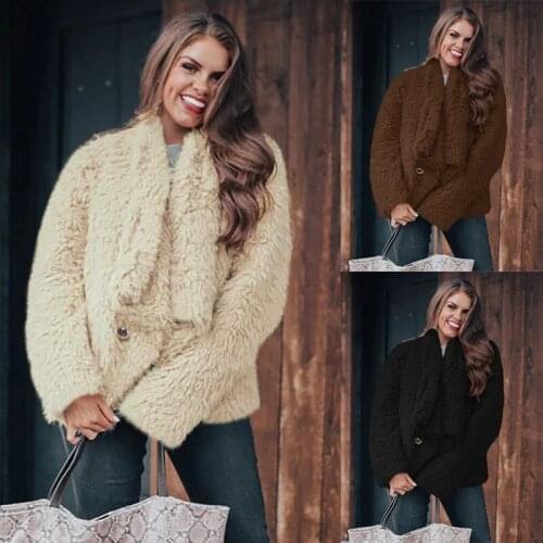 Kili Fashion Winter Coat Women Warm Plush Faux Fur Jacket Lapel Furry Coats Overcoat Jacket Plus Size