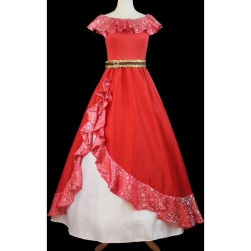 Cartoon Movie Princess Elena Cosplay Costume Adult Women Red Dress With Belt Fancy Halloween Evening Party Dresses