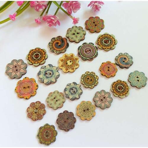 120pcs 20mm/25mm bulk Round Wood Button Sewing Printed vintage flower children/decoration/Craft/Scrapbooking Accessorie