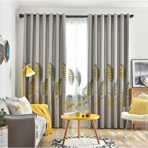 Nordic Leaves Small Fresh Linen Embroidery Curtains for Living Dining Room Bedroom