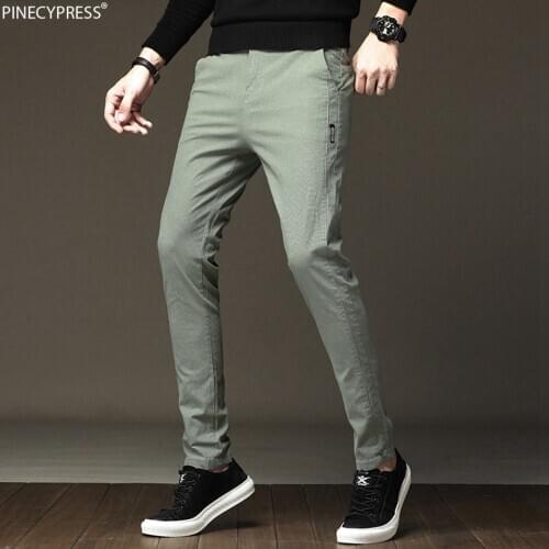 98% Cotton 2% Spandex Anti-pilling Man Trousers Spring Summer Autumn Green Slim Male Full Length Long Chino Men Pencil Pants