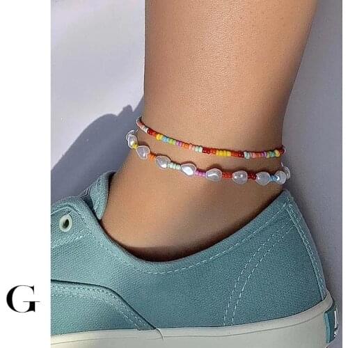 GHIDBK Colorful Beaded Anklet Set For Women Girls Fashion Adjustable Pearl Anklets Bohemia Summer Beach Jewelry Gift
