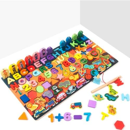 Montessori Educational Wooden Toys Children Busy Board Math Fishing Childrens Wooden Preschool Montessori Toy Counting Geometry