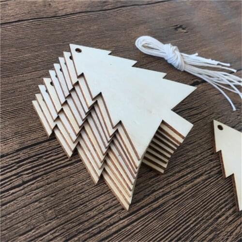 10Pcs Christmas Wood Chip Tree Ornaments Xmas Hanging Pendant Party Wedding Birthday Decoration Board Game Arts Crafts Gifts