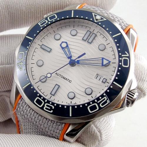 Luxury 41mm Mechancial Men Watch White Dial Sapphire Glass NH35 MIYOTA Movement Rubber Band Ceramic Bezel Date Function