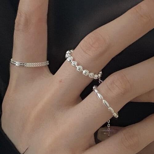 Simple Real 925 Sterling Silver Oval Beads Ball Rings For Women Accessories, Fashion Adjustable Box Chain Ring Fine Jewelry