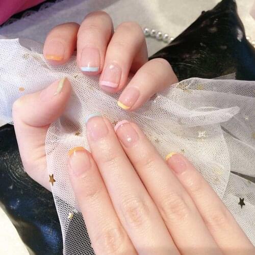 24pcs fake nail tips full cover acrylic Candy color French False nail Detachable evil Manicure stick on nails with design