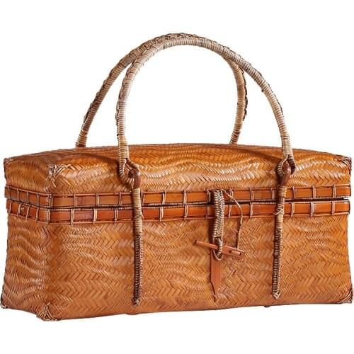 Vintage bamboo travel portable tea set storage box food box Japanese tea bag bamboo shopping basket Chinese picnic basket