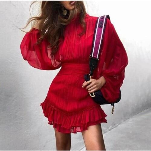 Women Casual Long Sleeve Chiffon A Line Dress 2021 Summer Lady Mini Party Vestidos Spring Vintage Perspective Floral Print Dress