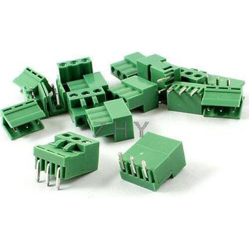 10 Set AC 300V 10A 5.08mm Spacing 3 Pin Screw Pluggable Terminal Block Green