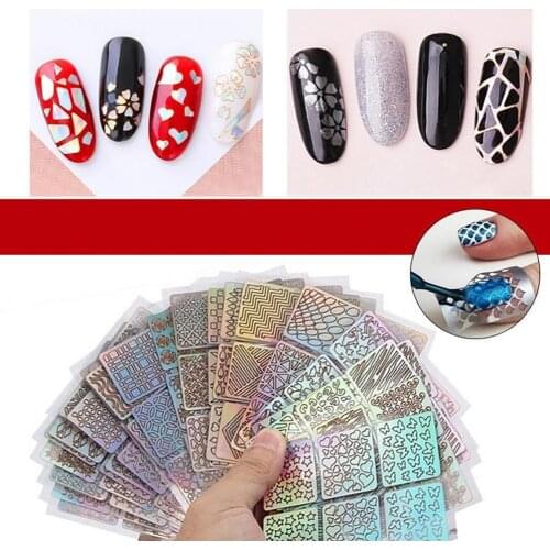 24Pcs/Set Nail Stencil Sticker Hollow Out Design Easy to Stick Stamping Plate DIY Template Manicure Tool Nail Stencil Sticker