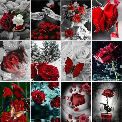 DIY 5D Full Diamond Painting Flower Diamond Embroidery Roses Mosaic Picture Rhinestone Cross Stitch Full Round Drill Decor Home