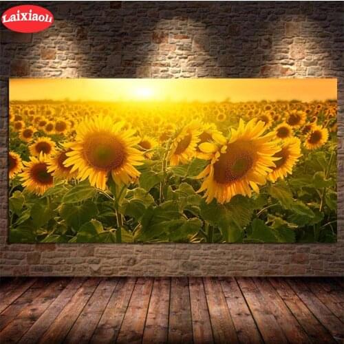 Full square Round drill Diamond embroidery Sunset sunflower flower landscape DIY diamond Painting Cross Stitch Rhinestone Mosaic