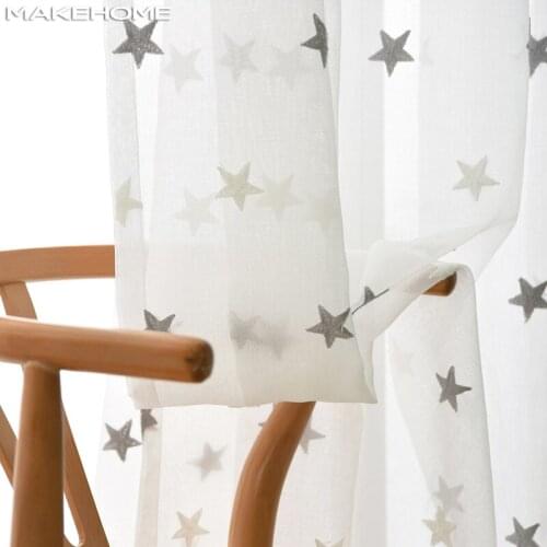 Stars Embroidered White Tulle Curtains for Bedroom Living Room Kitchen Sheer Curtains Kids Baby Room Door Window Cur