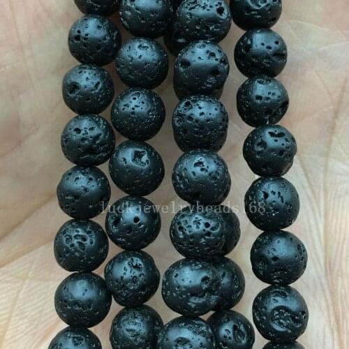 Free Shipping Fashion Jewelry 4mm 6mm 8mm 10mm 12mm Black Lava Round Ball Loose beads 15" FG8484