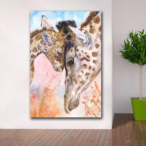 Large Size ink Oil Painting Giraffes-Family-2 Canvas Painting For Living Room Home Decor Oil Painting On Canvas Wall Painting